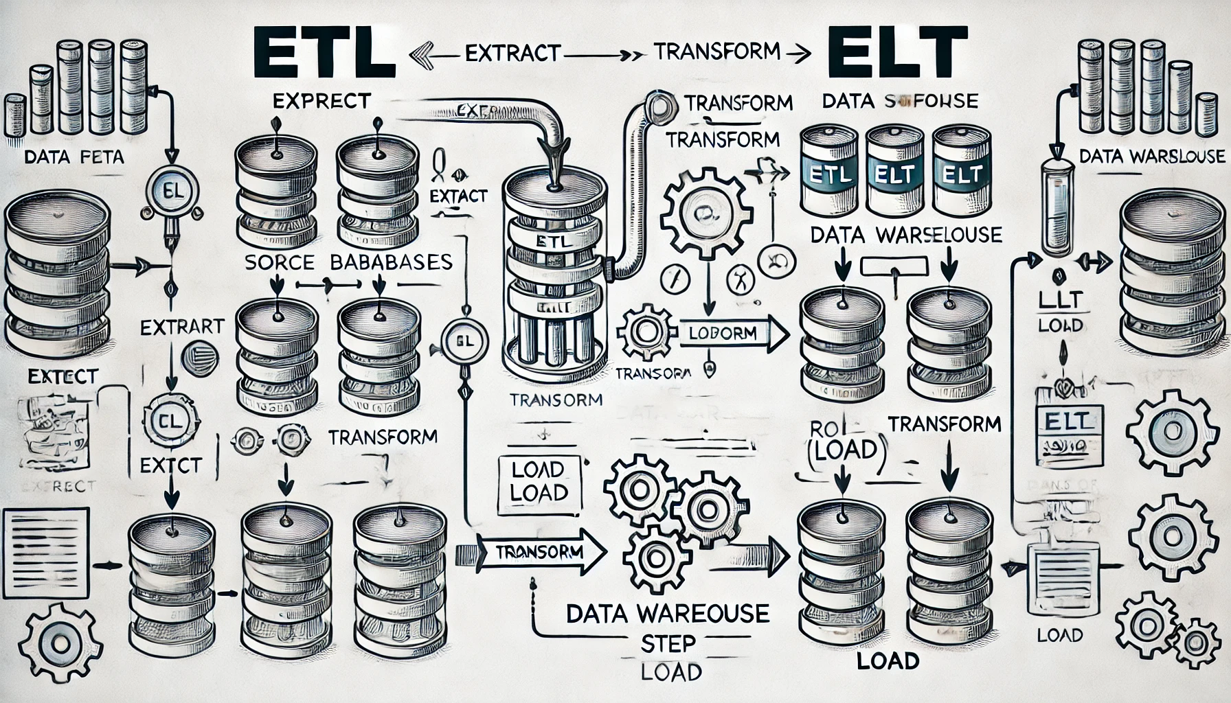Representación gráfica de ETL vs ELT para optimizar tus cuadros de mando