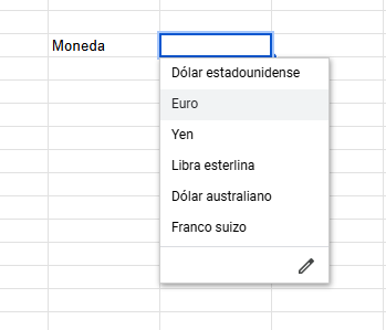 Representación gráfica de una lista desplegada en Google Sheets