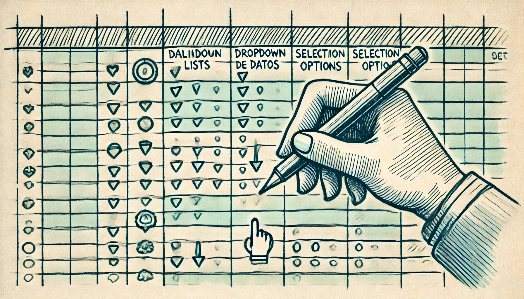 Representación gráfica sobre las listas desplegables en Google Sheets para seleccionar un valor de una lista de elementos.