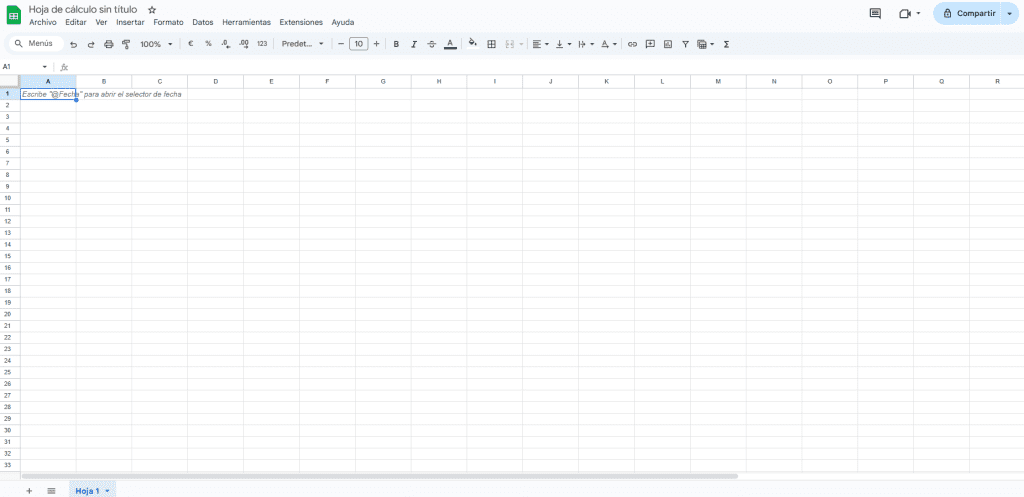 Representación gráfica sobre una hoja en blanco de Google Sheets