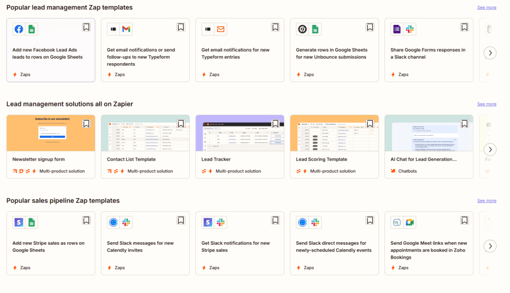 Representación gráfica sobre la galería de plantillas disponible en Zapier