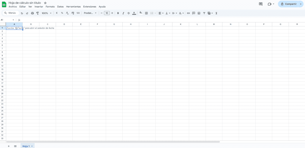 Representación gráfica sobre una hoja en blanco de Google Sheets
