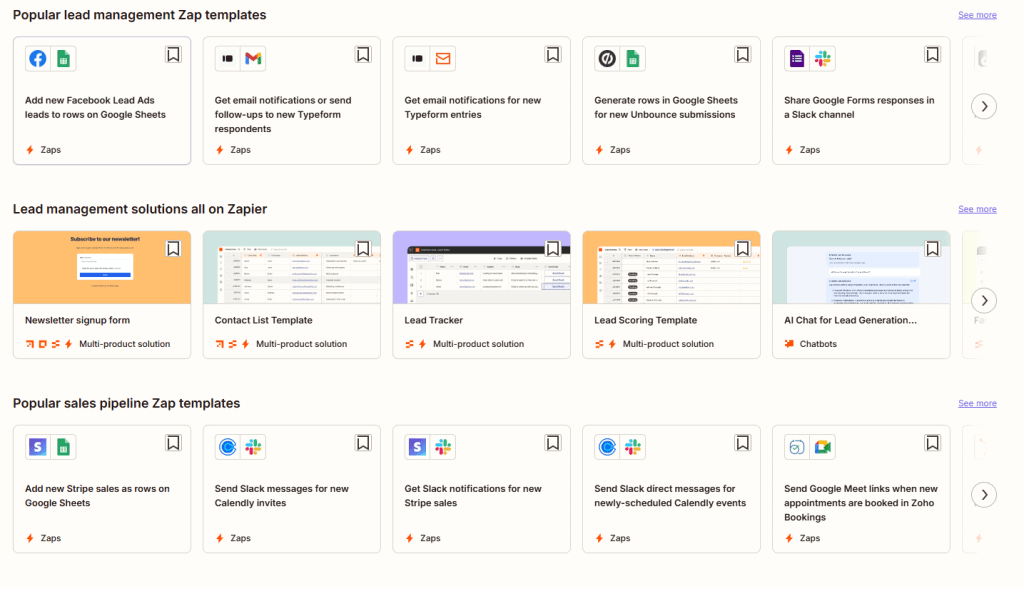 Representación gráfica sobre la galería de plantillas disponible en Zapier